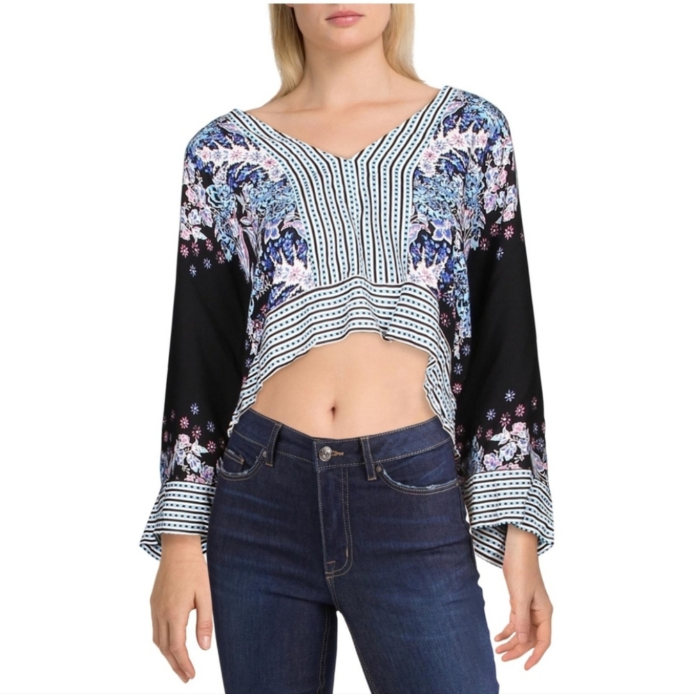 NWOT Free‎ People Oversize V Neck Kimono Sleeve Crop Top Blouse XS - Picture 7 of 7